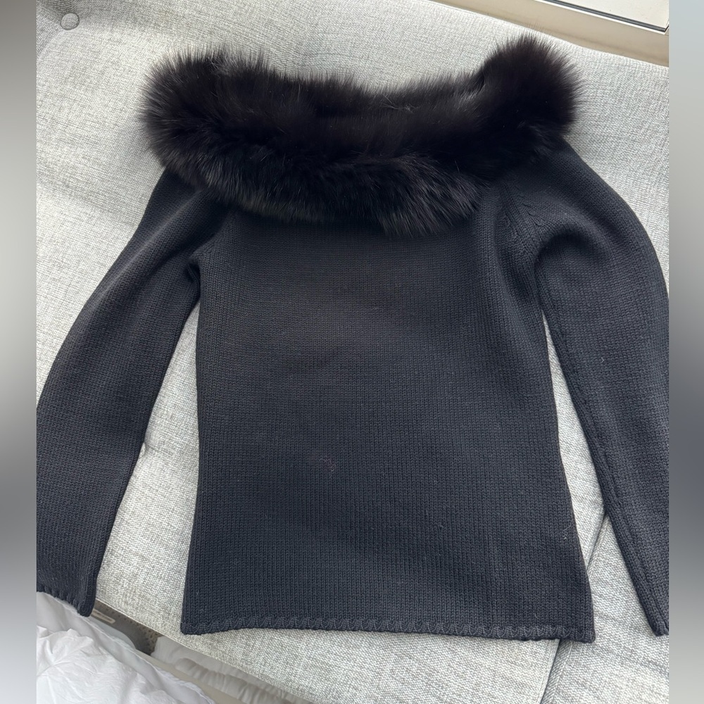 Iris Singer Fur Trim Wool Sweater